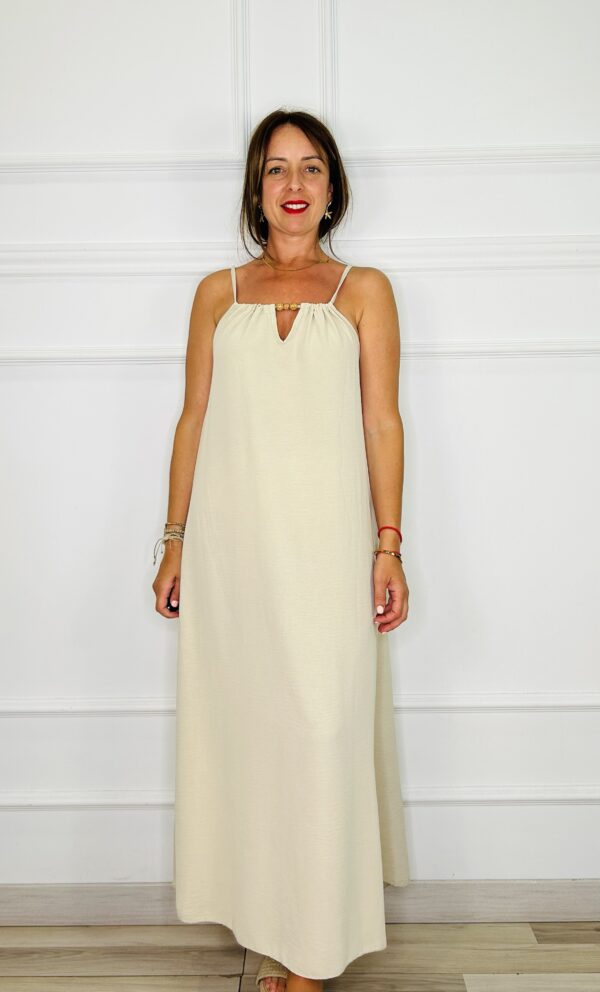 Vestido largo con escote fruncido